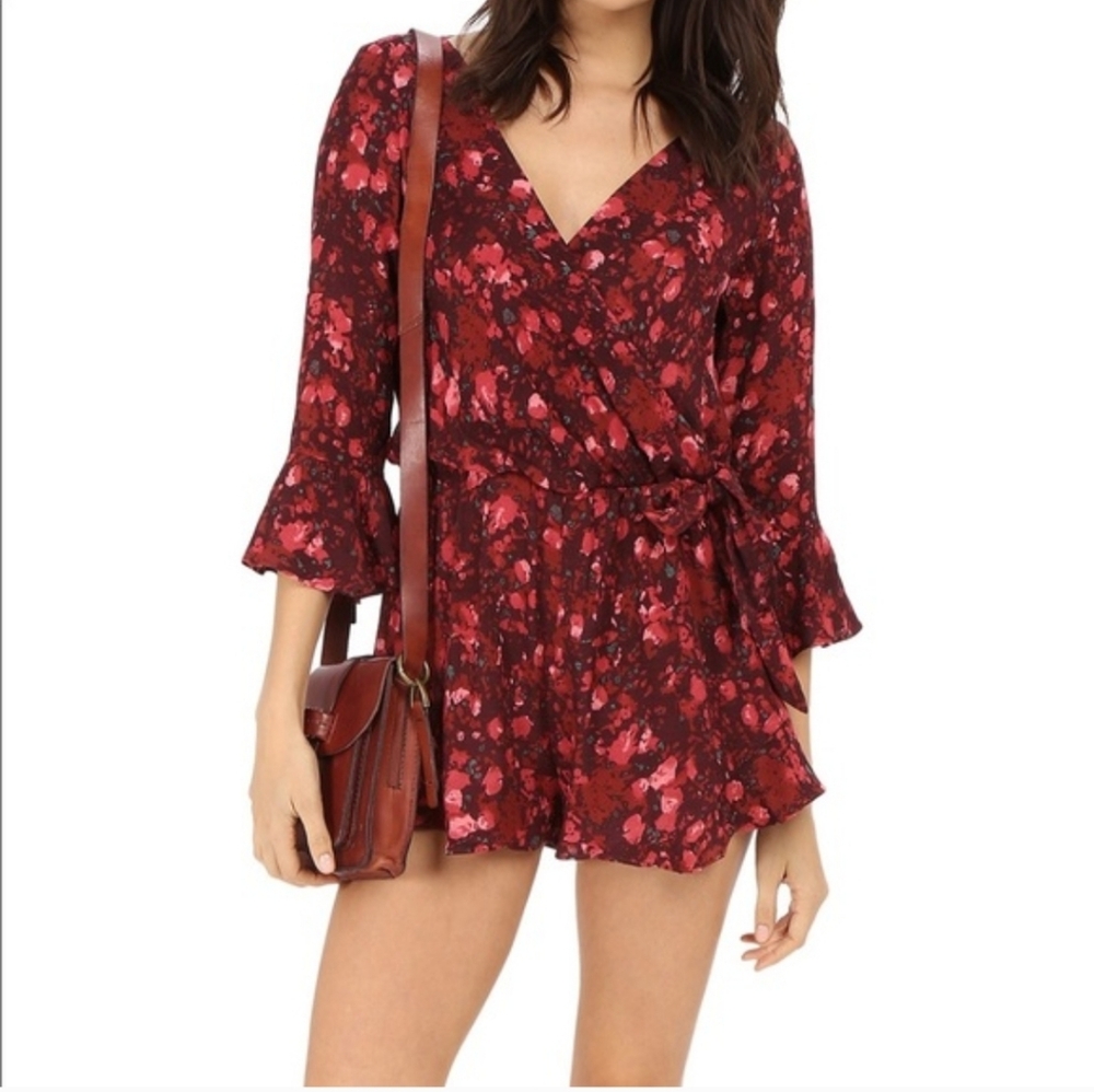 Free Peple Floral Ruffle Romper Goth Witchy Ethereal Small Wrap Going Out - Picture 3 of 8